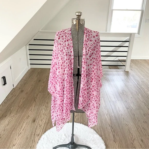 NWT LC, hot pink floral print kimono beach cover-up - Picture 1 of 9